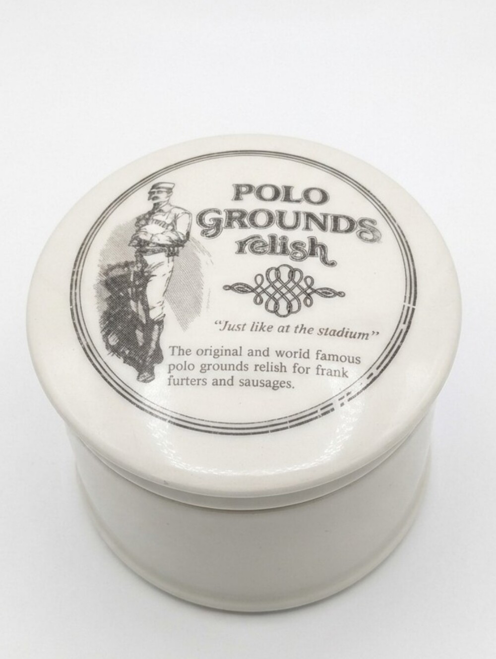 Vintage GHC Japan Polo Grounds Relish Lidded Ceramic Jar Stadium Baseball